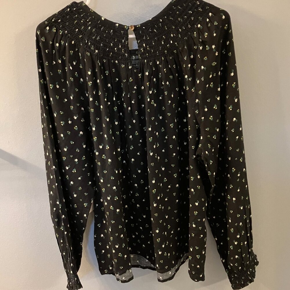 NWT Sonoma Womens Top XXL Black Floral Print Blouse Long Sleeves Smocked - Picture 10 of 10